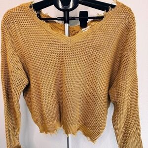 Moon & Madison Sweater Womens Medium Mustard Good Distressed Waffle Knit SA611